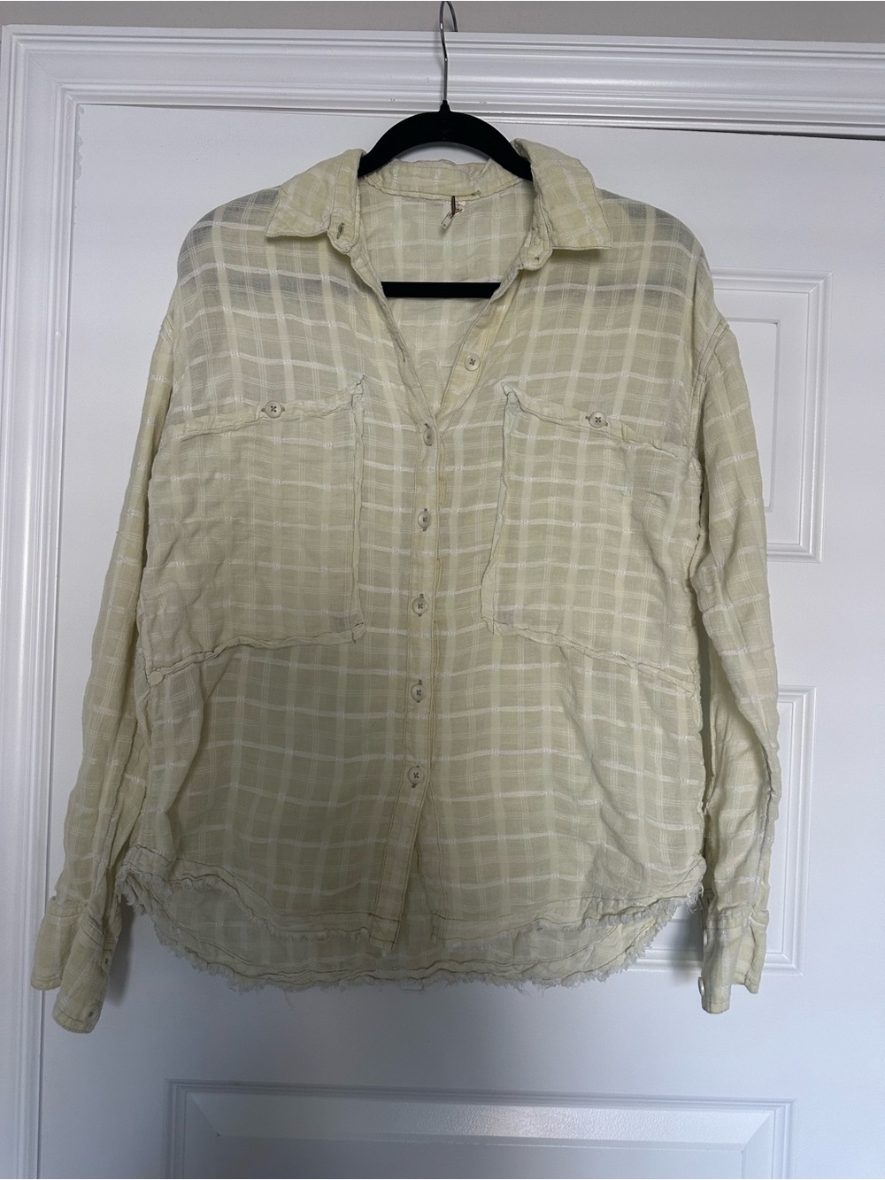Free People Pale Yellow Plaid Button-Down Shirt